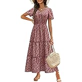Zattcas Womens 2026 Long Summer Dress Short Flutter Sleeve V Neck Casual Smocked Tiered Modest Floral Boho Maxi Dress