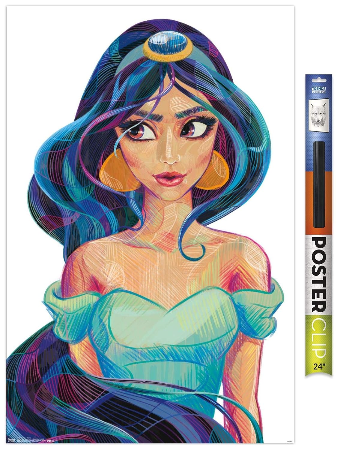 Trends International Disney Princess-Jasmine-Stylized Clip Wall Poster, 22.375" x 34", Poster & Clip Bundle