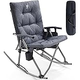 EVER ADVANCED Oversized Folding Rocking Camping Chair, Padded Portable Rocker Chair for Patio, Lawn and Outdoors, Heavy Duty 