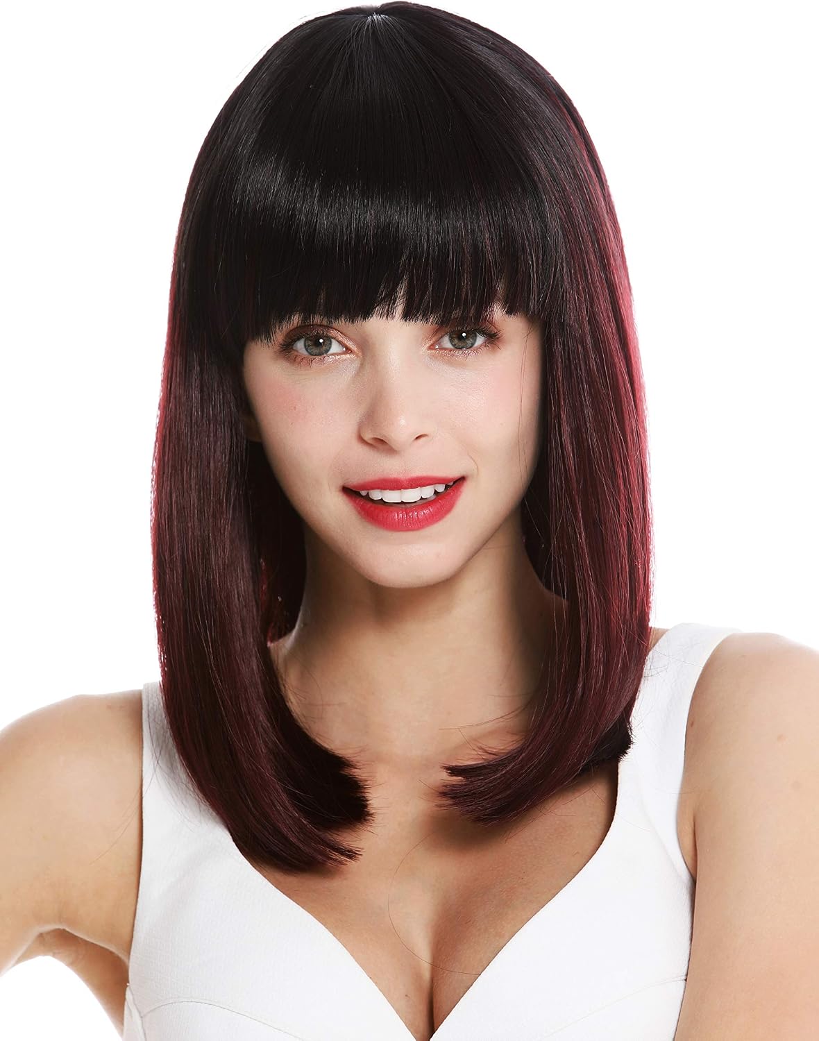 WIG ME UP - VK-2-99JYS1B quality women's wig shoulder length sleek fringe vamp ombre mix black crimson red