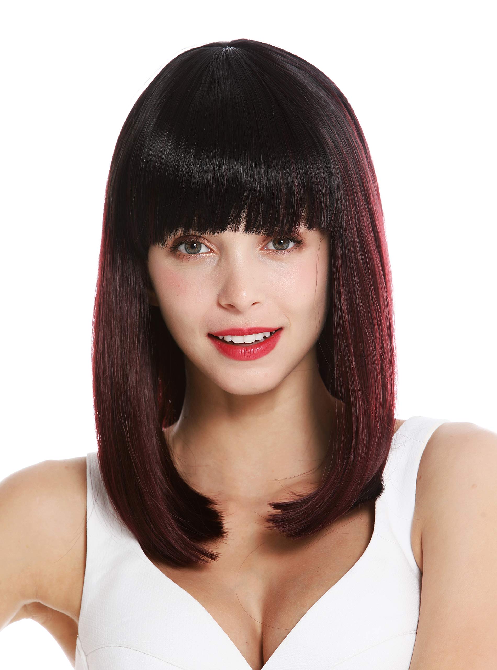WIG ME UP - VK-2-99JYS1B quality women's wig shoulder length sleek fringe vamp ombre mix black crimson red