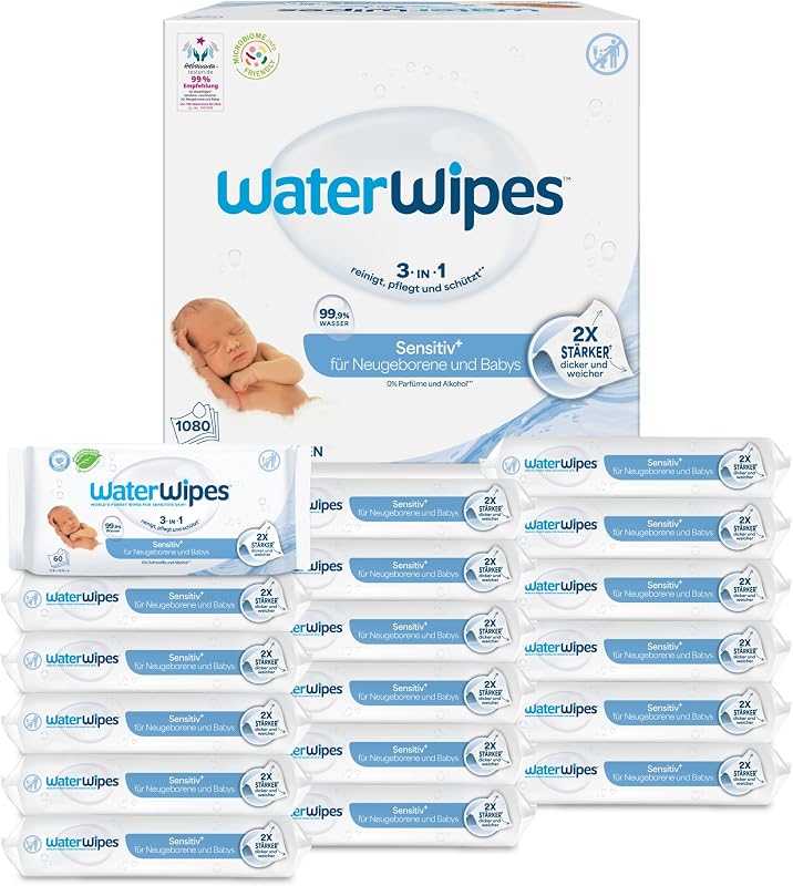 Sensitive+ Newborn & Baby Wipes, 99,9% Wasser, 18 Pack