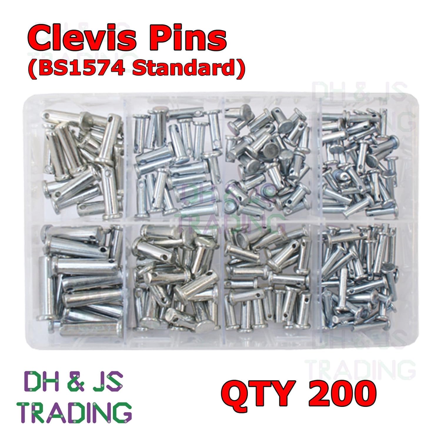 Assorted Box of Clevis Pins BZP 8 Sizes Qty 200 3/16 1/4 9/32 5/16 3/8