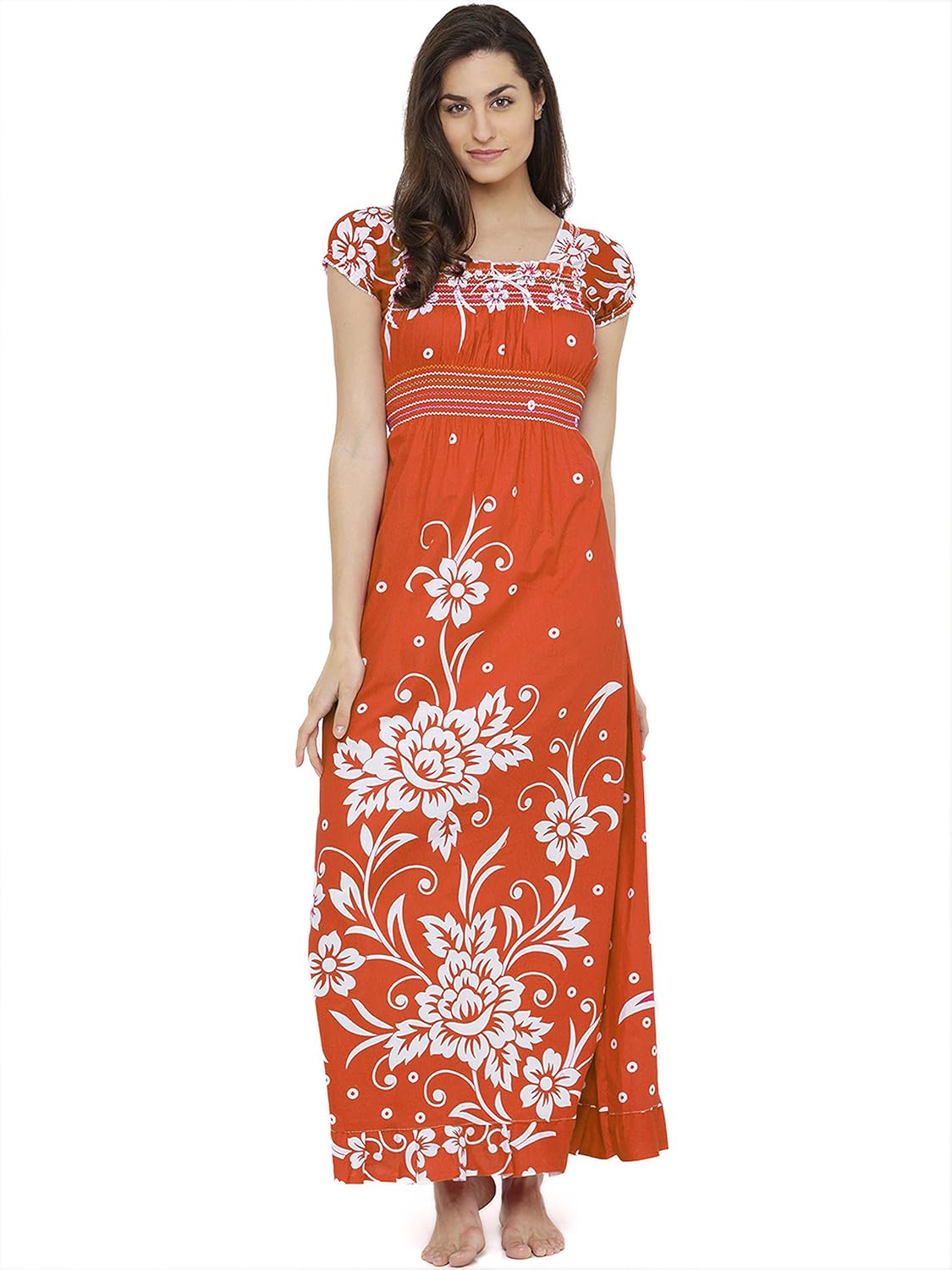 pretty girl women's cotton night gown(ptas63, beige, free size)