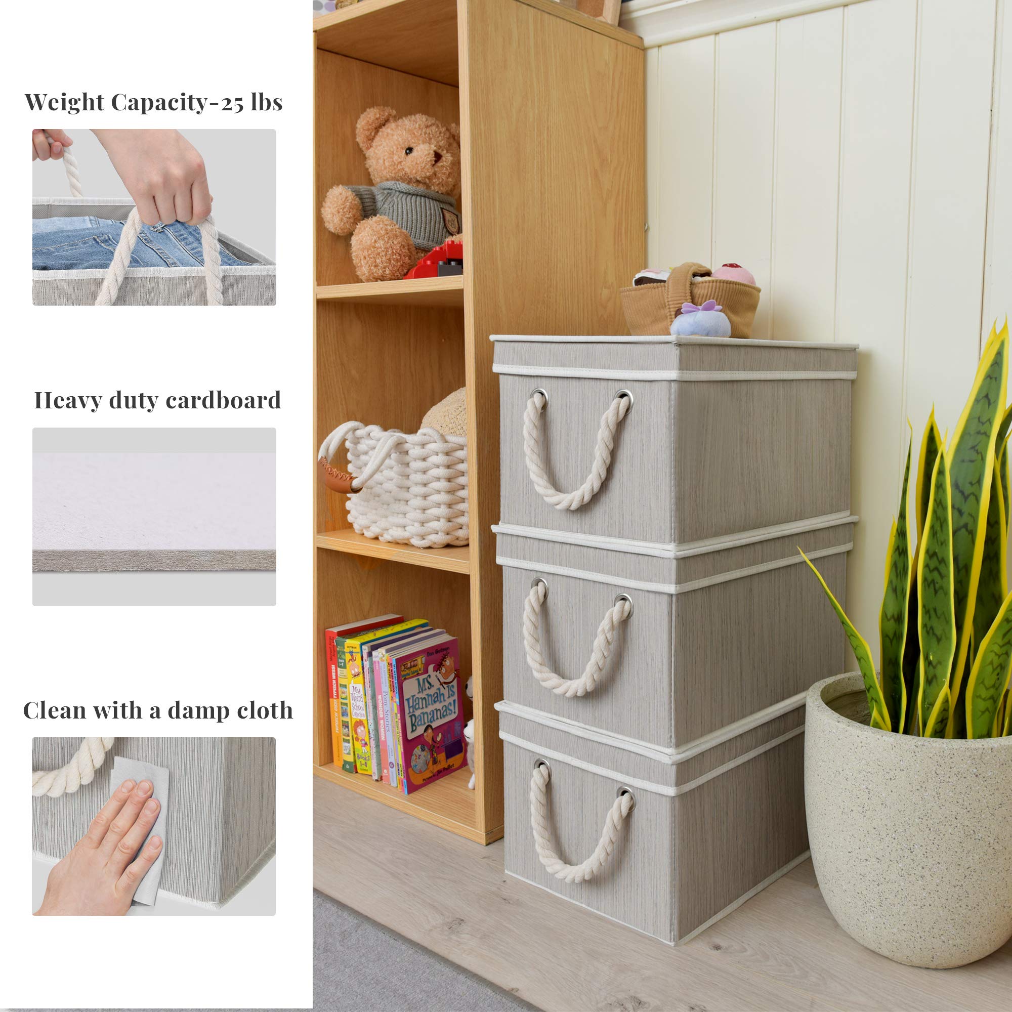 StorageWorks Polyester Storage Box Strong Cotton Rope Handle, Folding Basket Organizer Bin, Pack of 3