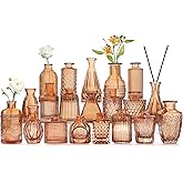 Amber Glass Bud Vases -Set of 20 for Flowers, Small Amber Bud Vases in Bulk for Centerpieces Decor, Mini Glass Set for Home Table Decorations