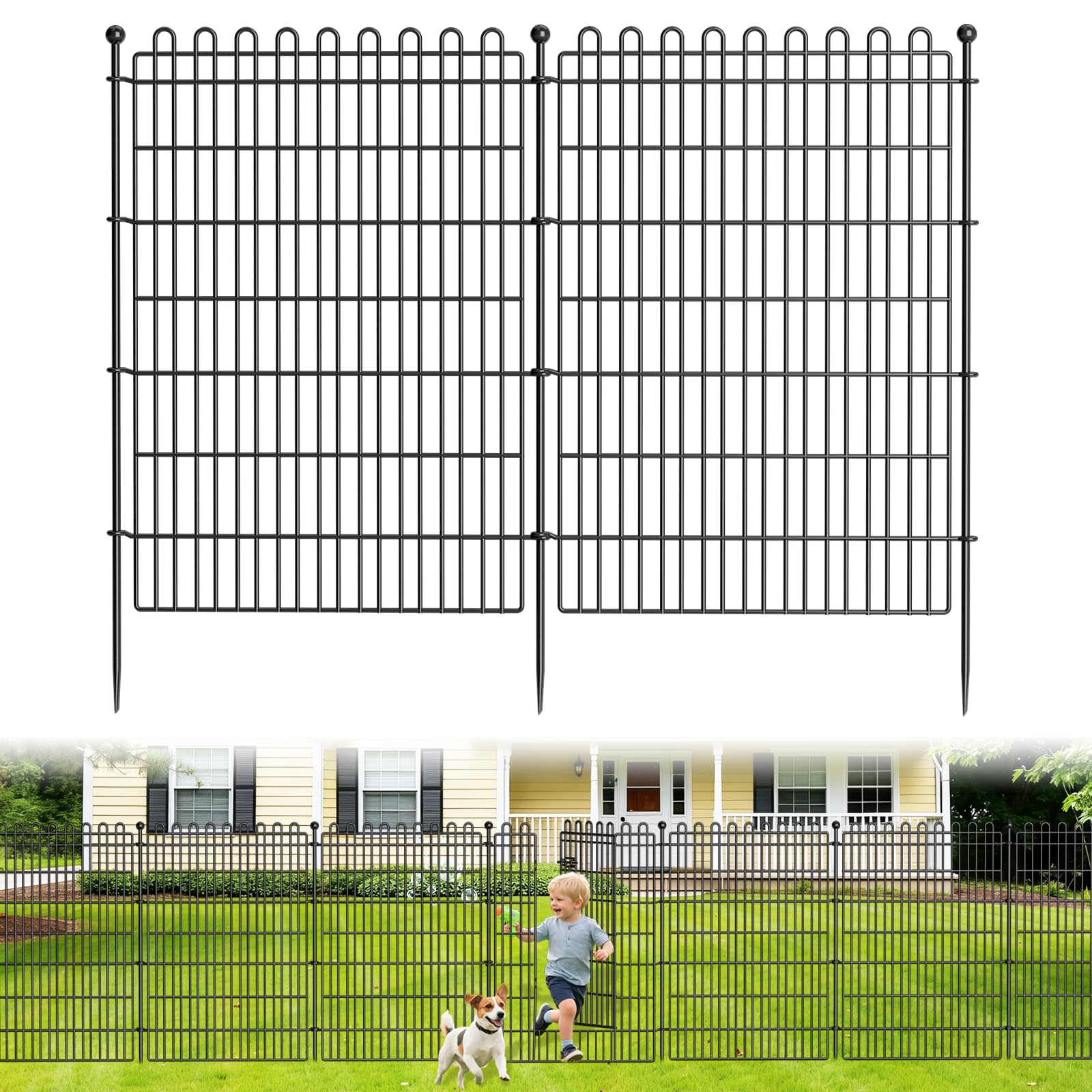 4 Panels No Dig Decorative Garden Fence with Gate for Yard, 48 in(H) X 10.5 ft(L) Animal Barrier Fencing for Outdoor Dog, Metal Portable Garden Fences for Borders, Pets, Landscape, Temporary Fence Image