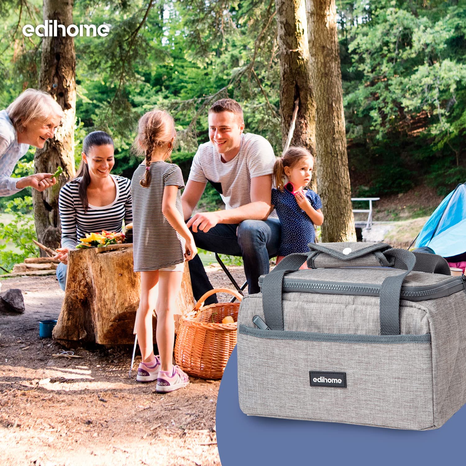 edihome, Kühltasche Klein, Lunchbag, Kühltasche, Faltbar, 8L, Thermo Lunchbox, Isolierte, für Mittagessen, Arbeit, Camping oder Reise, Tragbar (Grau) 8