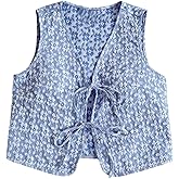 OYOANGLE Women's Plus Size Floral Embroidery Tie Front Vest Top Boho Western Sleeveless V Neck Tank Tops