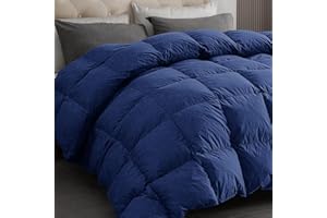 Dreamhood Luxury 90% Goose Feathers Comforter Full Size, All Season 100% Cotton Down Duvet Insert, Retro Decoration Medium Warmth Hotel Bed Comforter (Navy, 82x90 Inches)