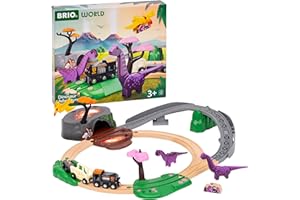 BRIO World Dinosaur Adventure Set - 21-Piece FSC-Certified - Wood Train Set & Accessories - Works with All BRIO Railway Sets - Dinosaur Train Engine, 2 Wagons, Dinosaurs, Tracks & More - Ages 3+