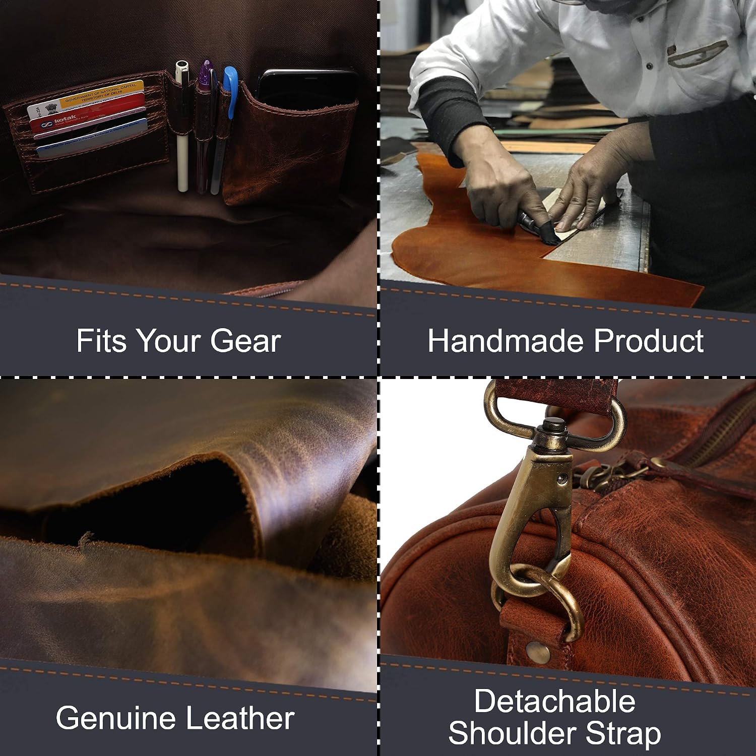 Leather Holdall Bags for Men - Travel Overnight Duffle Bag - Weekend Carry On Suitcase - Underseat Flight Cabin Duffel Bag - Image 4
