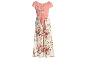 BluNight Collection Little Girls Sleeveless Relax Fit Jumpsuit Chiffon Belt Floral Romper Jumpsuit
