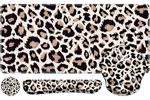 iLeadon Mouse Pad Set, Desk Mat + Mouse Pad with Wrist Rest + Keyboard Wrist Rest + Coaster, 4in1 Leopard Mouse and Keyboard Pad Set for Home Office, Classic Leopard