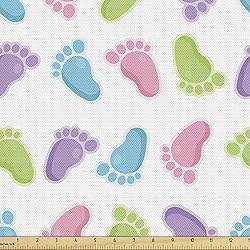 Ambesonne Cartoon Fabric by The Yard, Footprints