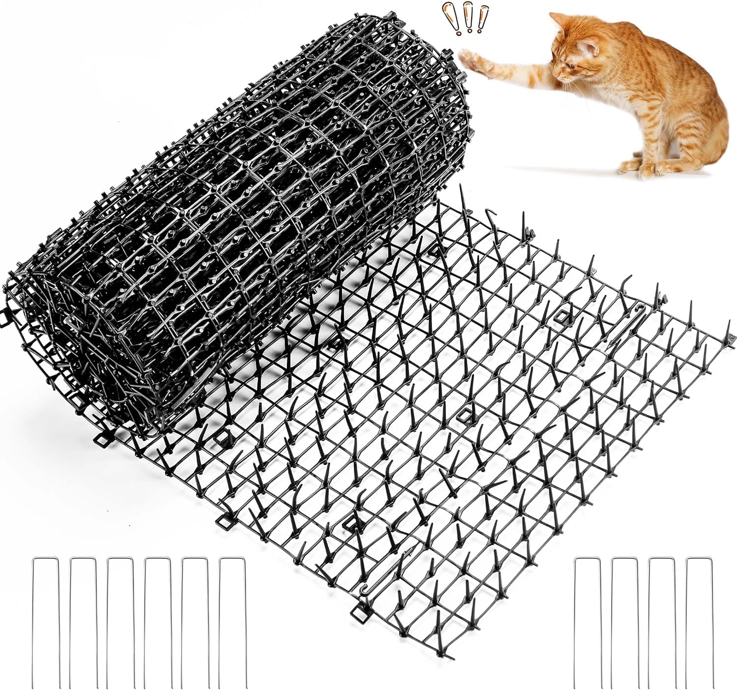 Kyrieval Cut-to-Size Cat Deterrent Mat Roll, Humane Cat Spike Mat for Garden, Yard & Large Areas, Outdoor & Indoor Plastic Cat Repellent Mat (30 x 200cm, 1 Pack)