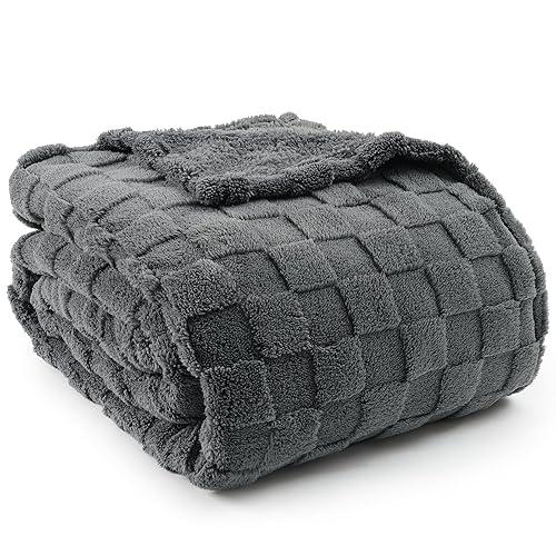 David's Home Ultra Soft Fleece Blanket Twin Size - Checkered Jacquard Flannel, No Shedding & No Pilling, Cozy Lightweight All Season Decor for Couch/Bed, Dark Grey, 66x90 Inches