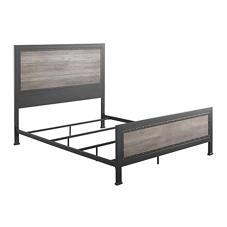Amazon Com Queen Size Bedroom Panel Bed Wooden And Metal