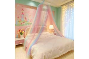 Eimilaly Rainbow Bed Canopy for Girls Mosquito Net, Easy Installation Princess Canopy for Kids Bed Room Decor
