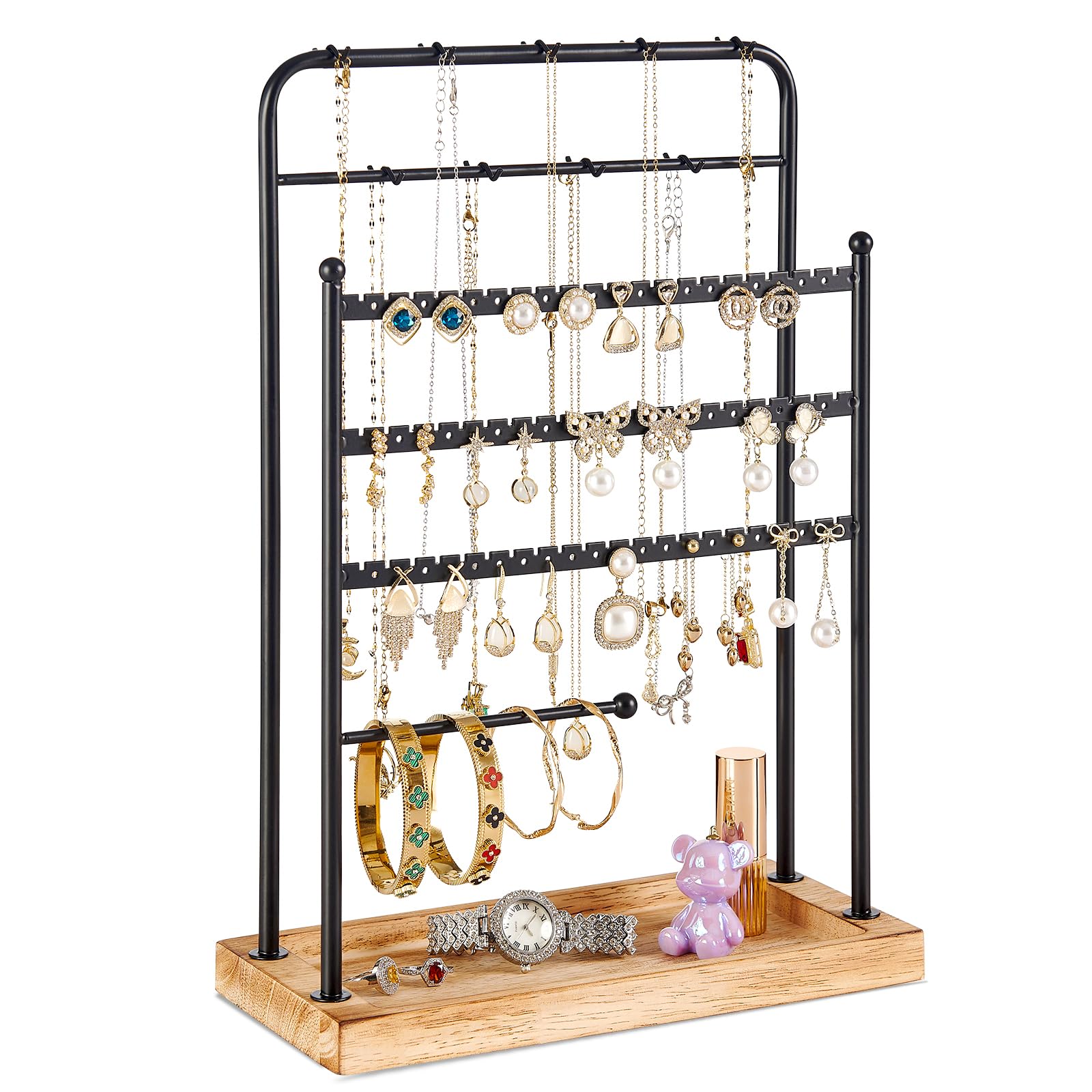 Photo 1 of Poyilooo Earring Holder Organizer, Jewelry Organizer and Storage, Jewelry Holder Stand for Necklace Earring Keychains Bracelet Studs, Rings Display, Christmas Gifts - (Carbonized Brown)