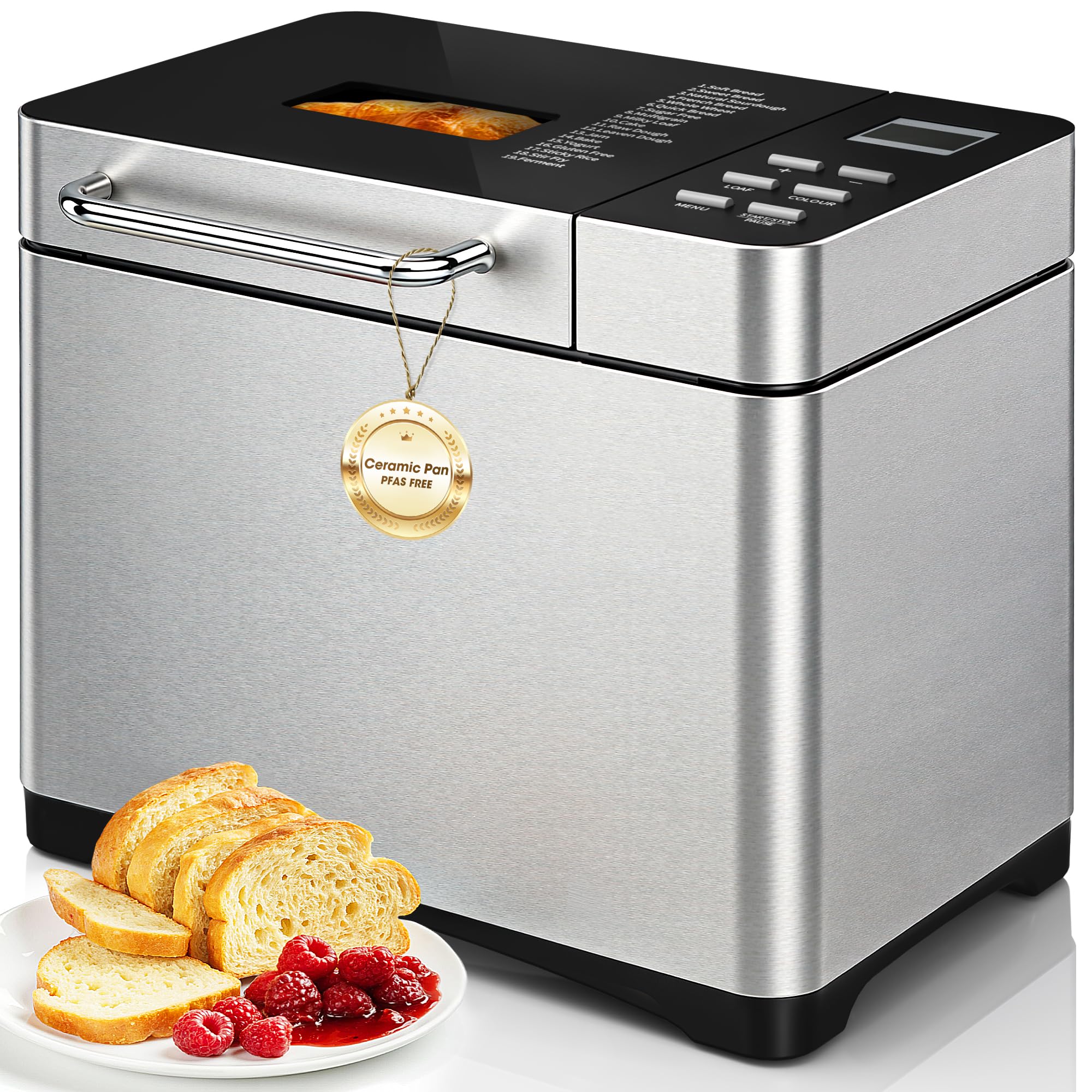 Manastin 2LB & 1.5LB Bread Maker Machine, 19-in-1 Automatic with 3 ...