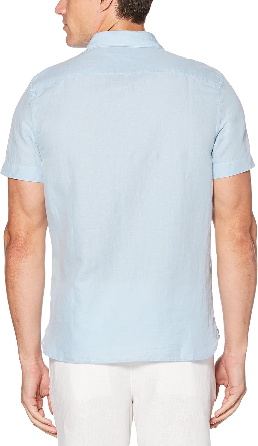 Perry Ellis Men's Short Sleeve Solid Linen Cotton Button-up Shirt at  Men’s Clothing store