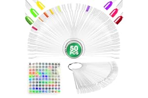NOVSIX 50 Pcs Clear Nail Swatch Sticks - Transparent Acrylic Nail Swatches for Gel Polish - Practical Templates for Color Matching with Numbered Tips & Metal Ring for Easy Training and Salon Organization