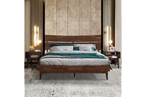 A ACACIA FURNITURE Acacia Aurora Bed Frame 2 Nightstands, Bed Frame with Tall Headboard Solid Wood Platform Bed, Bedroom Furniture Set King Bed Contemporary Signature Wood Bed Compatible with All Mattress Types, Walnut