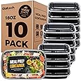 20-Piece (10-Pack) 16 OZ Meal Prep Containers Reusable with Lids, Sturdy Leakproof & Food Safe, Microwave, Freezer, Dishwasher Safe To Go Food Containers, Plastic Take Out Containers, Black