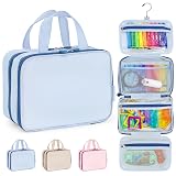 Kids Travel Organizer – Multi-Compartment, Water-Resistant Hanging Bag for Toys, Snacks, & Activities - Compact, Lightweight Design with Hook & Carry Handle - Perfect for Travel Use (Blue, Small)