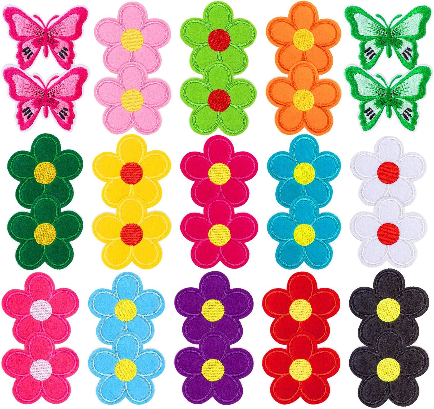 sewing flowers on jeans