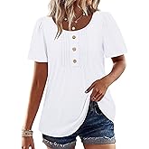 Womens Tops Dressy Casual Blouses Short Sleeve Shirts Plus Size Fashion Clothing Spring Summer Outfits Button Pleated Front
