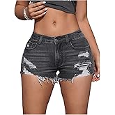 Verdusa Womens Shorts Jeans Y2k Outfits Summer Vintage Low Rise Ripped Distressed Skinny Mini Denim Shorts