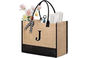 BeeGreen Monogram Jute Tote Bags for Women Initial Tote Bag Personalized Birthday Gifts for Mother Wedding Bag for Bridal
