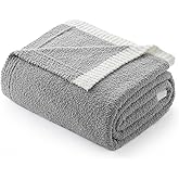 Snuggle Sac Ultra Soft Throw Blanket for Couch Bed Sofa 50x60 inches, Reversible Grey Blanket Microfiber Fluffy Fuzzy Cozy Knit Throws for Women Mothers Birthday Gifts