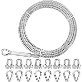 Thickened 1/4 Stainless Steel Cable, 25ft Wire Rope, 7X19 Strands Aircraft Cable, 6400lbs Breaking Strength, Zip Line with M8 Wire Rope Clip Clamp and Wire Rope Cable Thimbles