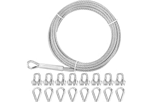 MARIOCSA Thickened 1/4 Stainless Steel Cable, 25ft Wire Rope, 7X19 Strands Aircraft Cable, 6400lbs Breaking Strength, Zip Line with M8 Wire Rope Clip Clamp and Wire Rope Cable Thimbles