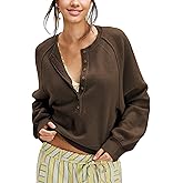 Ziqoty Women's Half Button Down Pullover Knit Sweater Casual Henley Long Sleeve Tunic Tops Loose Fit Trendy Outfits(Brown-S)