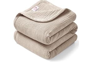 Bearmoss Muslin Baby Blanket, [100% Cotton] Baby Crib Blanket, 47x47 Inches Soft Breathable Toddlers Bed Quilt for Unisex Newborns Girls and Infant Boys (Oat)