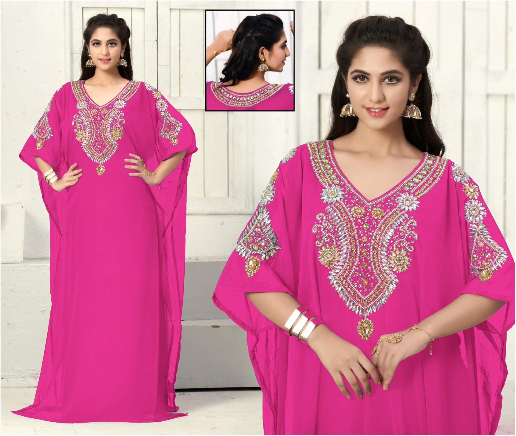 OKM Women's Dubai Style Kaftan Caftan Farasha Jalabiya Abaya Long Maxi Dress Top