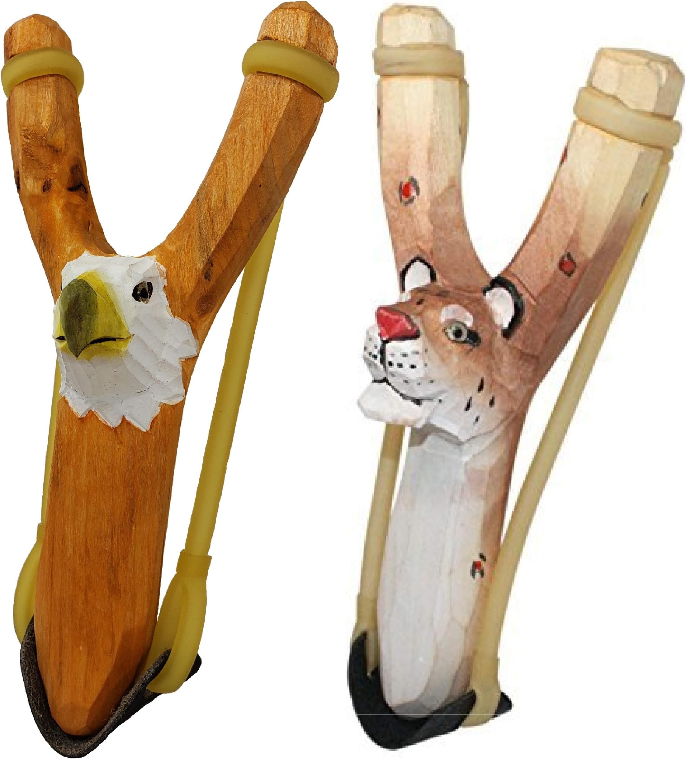NatureLaunchers Nature LAUNCHERS - Hand-Carved Wooden Slingshot - 2 Pack - Cheetah and Eagle
