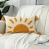 Labilin Boho Decorative Throw Pillow Covers 12x20, Woven Tufted Sun Lumbar Pillow Covers with Tassels Modern Abstract Pillowcase for Sofa Bedroom Living Room Home Decor, Yellow