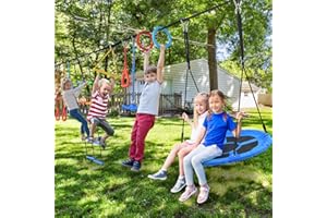 Hapfan 65 ft Ninja Warrior Obstacle Course for Kids with Swing, Ninja Rope Course with 11 Obstacles for Backyard Outside, Tree Slackline Jungle Gym Outdoor