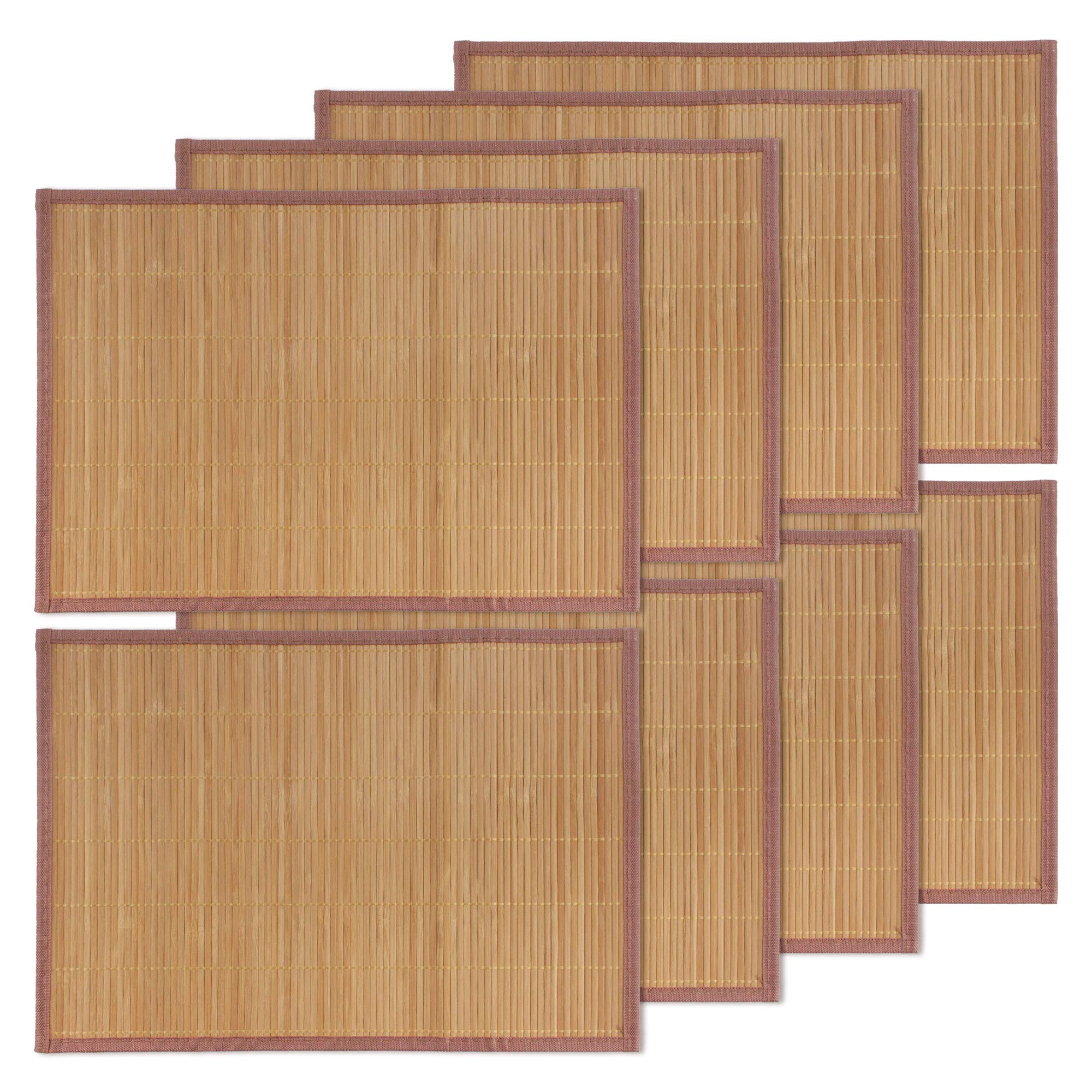 BambooMN Bamboo Slats Placemat with Fabric Border - Solid Colour Print - 18" x 13" - Brown, 8 pcs — image 1