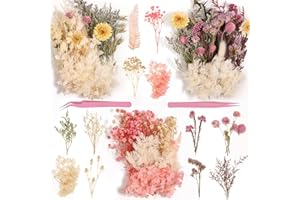 COMKRIVY Real Dried Flowers 100% Natural Dried Flowers, Mixed Colors Dried Leaf Flowers for DIY Arts and Crafts Candles Resin Jewelry Nail Pendant Cards Scrapbooking Wedding Home Decoration (Pink)
