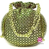 Potli Bag For Women Ethnic Designer Embroidery Work Batwa Pearls Handle With Intricate Bridal Drawstring Stylish Bridal Women