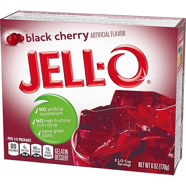 JELL-O BLACK CHERRY GELATIN DESSERT MIX (6 OZ BOX)