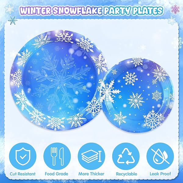 WINTER BIRTHDAY PARTY DECORATIONS SERVE 24, SNOWFLAKE WINTER WONDERLAND DECORATIONS DISPOSABLE TABLEWARE INCLUDES PAPER PLATES NAPKINS TABLECLOTH FOR CHRISTMAS WINTER HOLIDAY NEW YEAR BIRTHDAY PARTY