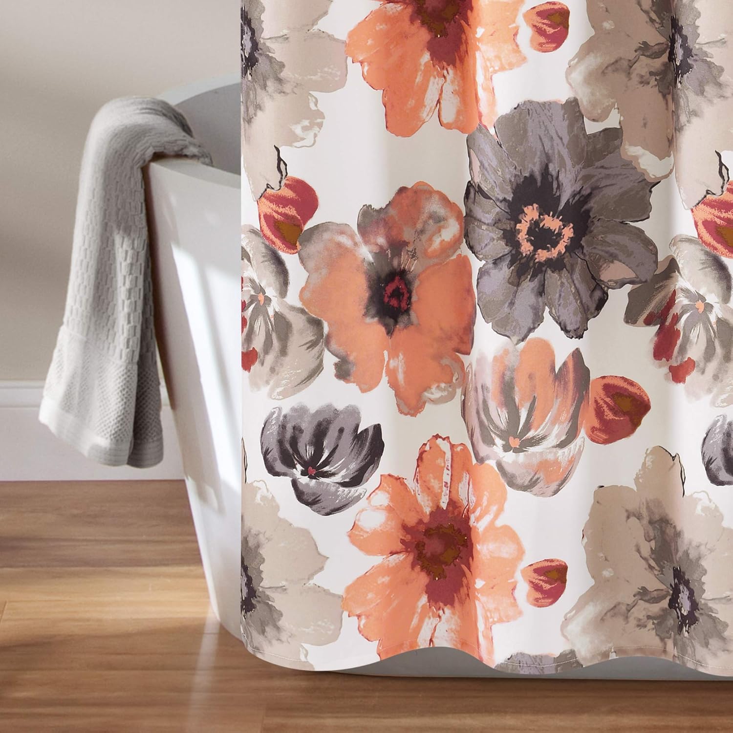 Lush Decor Leah Shower Curtain - Bathroom Flower Floral Large Blooms Fabric Print Design, 72” x 72”, Yellow/Gray: Home & Kitchen