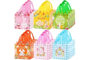 YANGTE Easter Gift Bags 18pack- Easter Baskets Open Size 8.2 x 5.8 x 8.2in - Non-Woven Gift Bags for Kids with Handle Spring Party Supplies